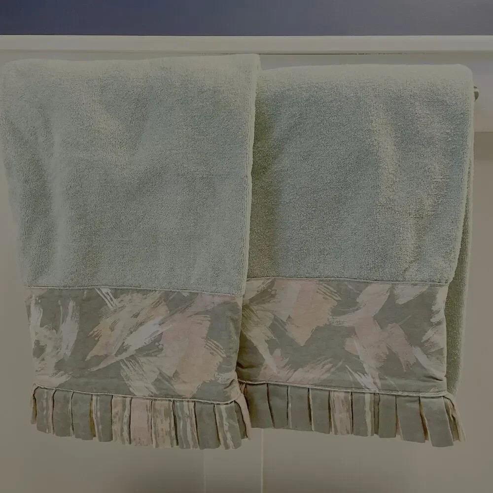 Fieldcrest Lustre Towel Set of Three Green Vintage 80s 2 Bath 1 Hand Cotton